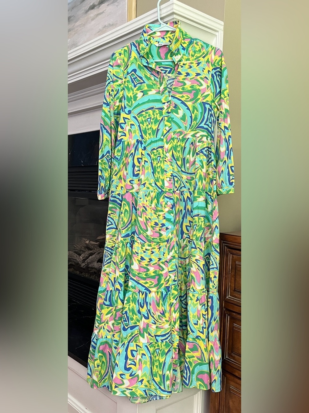 Zara Multi-Color Abstract Paisley Print Maxi Shirt Dress XS